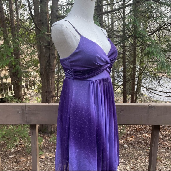 Purple Glitter Ruby Rox Mini Dress Lavender Ruched Spaghetti V-Neck Prom Dress - Picture 9 of 12